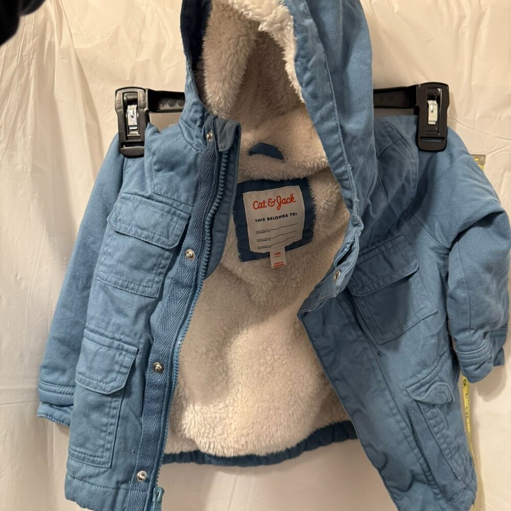 Cat & Jack Toddler Blue Hooded Sherpa Lined Winter Jacket 18M